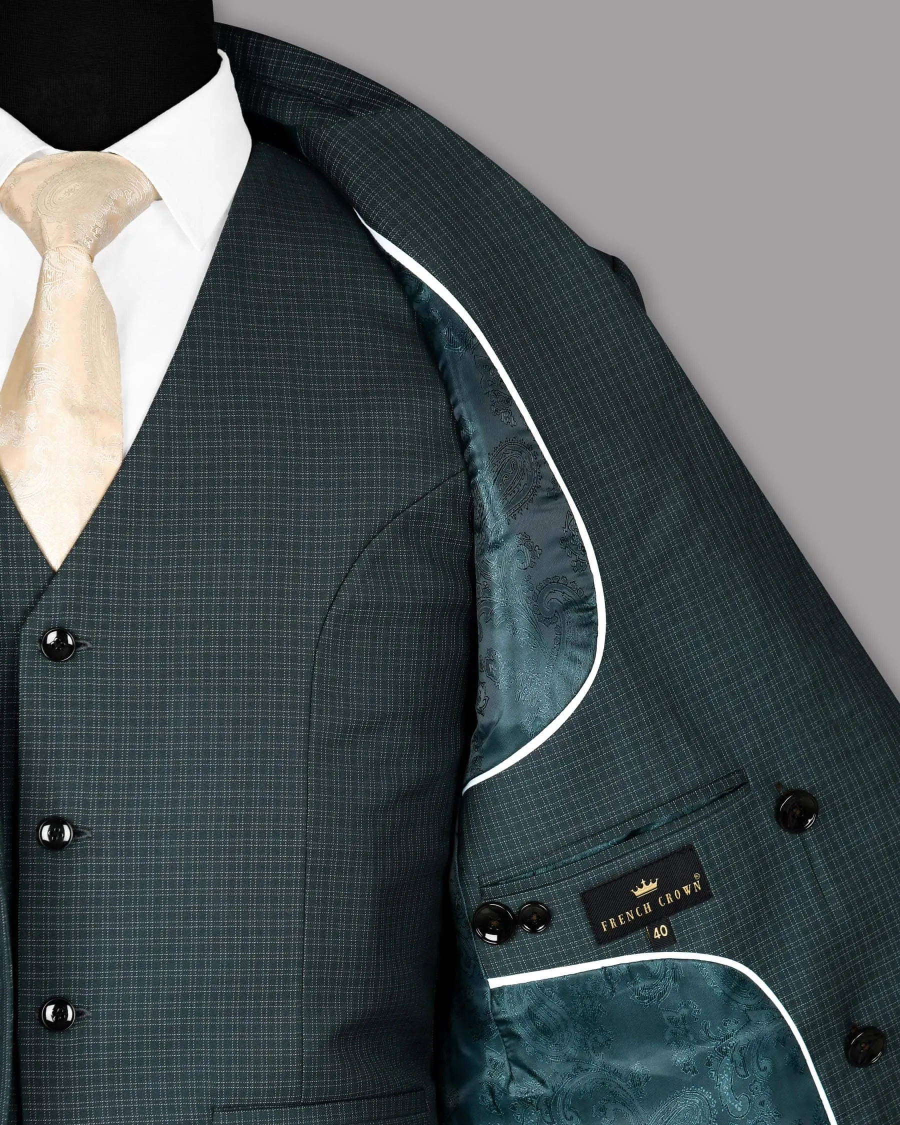 Peacock Green Double Windowpane Wool Rich Double Breasted Blazer