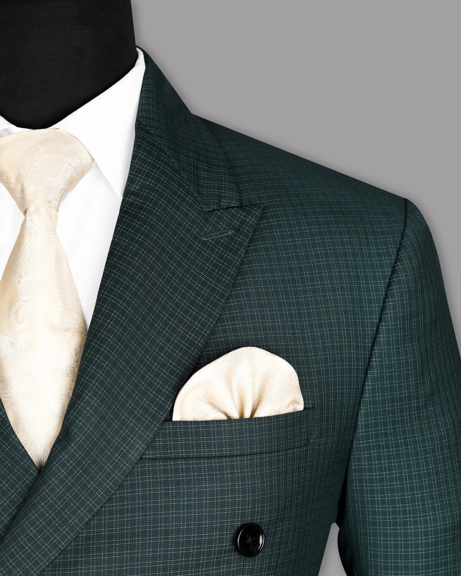 Peacock Green Double Windowpane Wool Rich Double Breasted Blazer