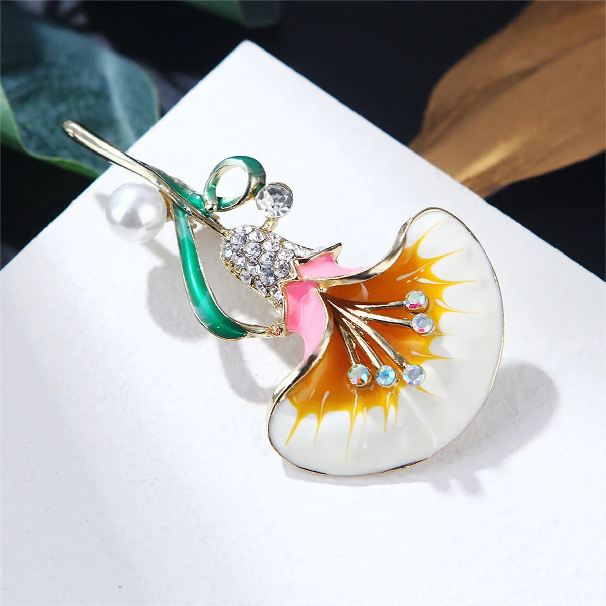 Pearl & Cubic Zirconia Enamel 18K Gold-Plated Petunia Brooch