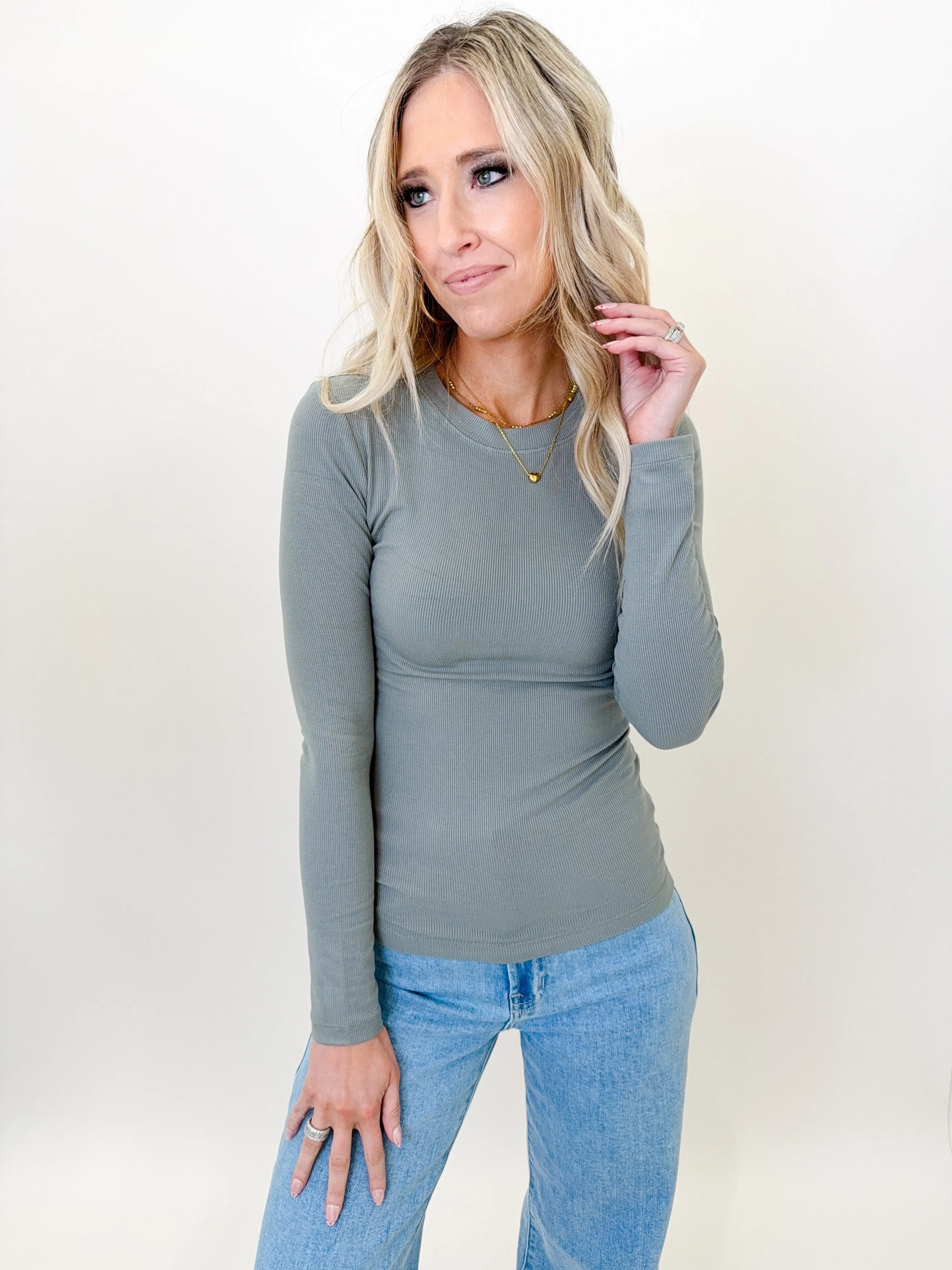 Perfect Light Olive Long Sleeve Top