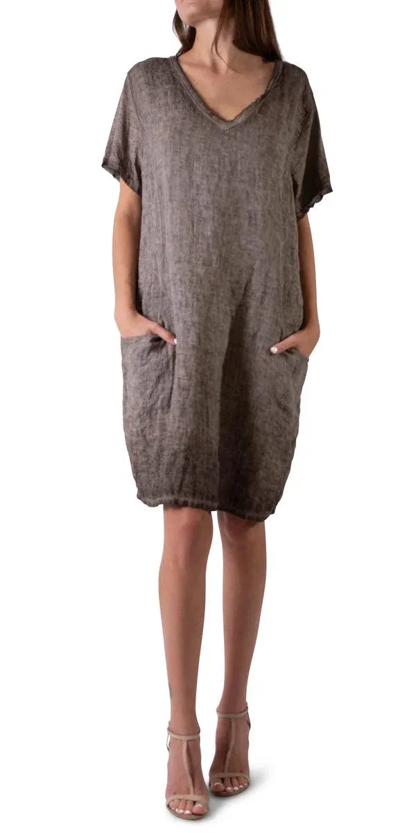 Perla Linen Short Dress in Chocolate