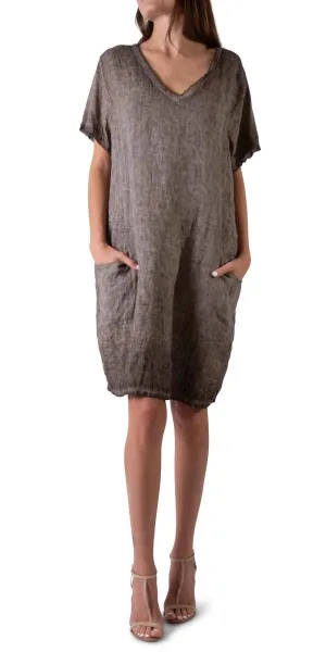 Perla Linen Short Dress in Chocolate