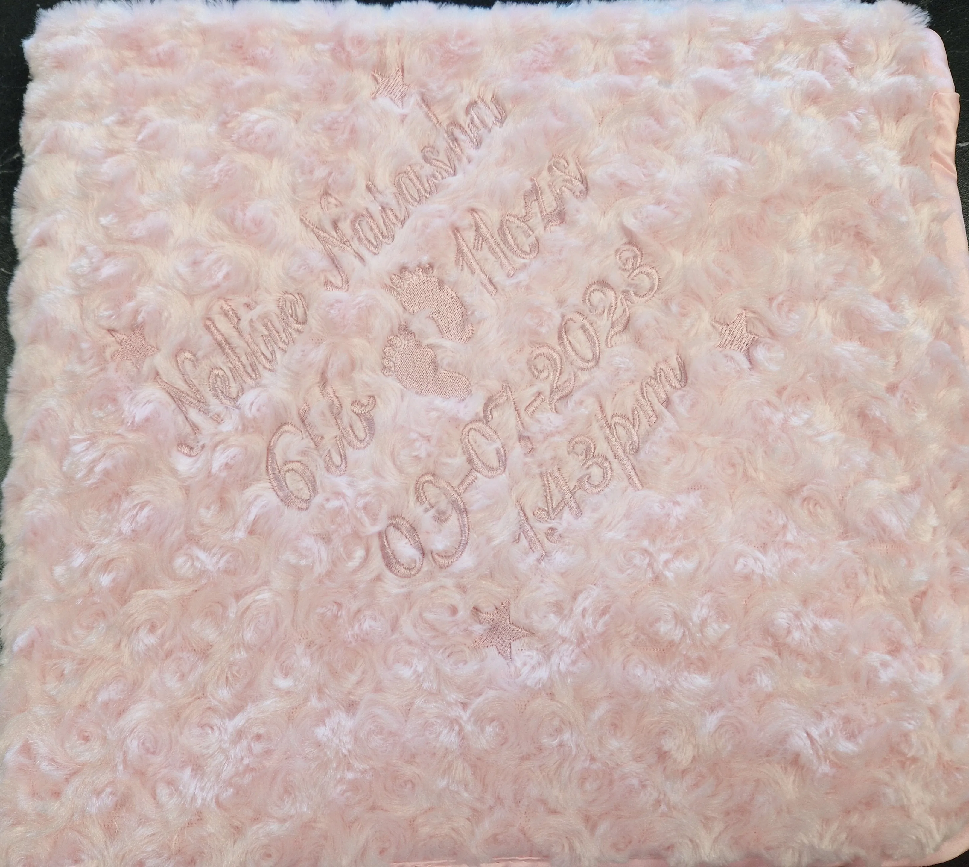 Personalised Baby Name, Time, Date Of Birth & Weight "Soft Rose" Wrap