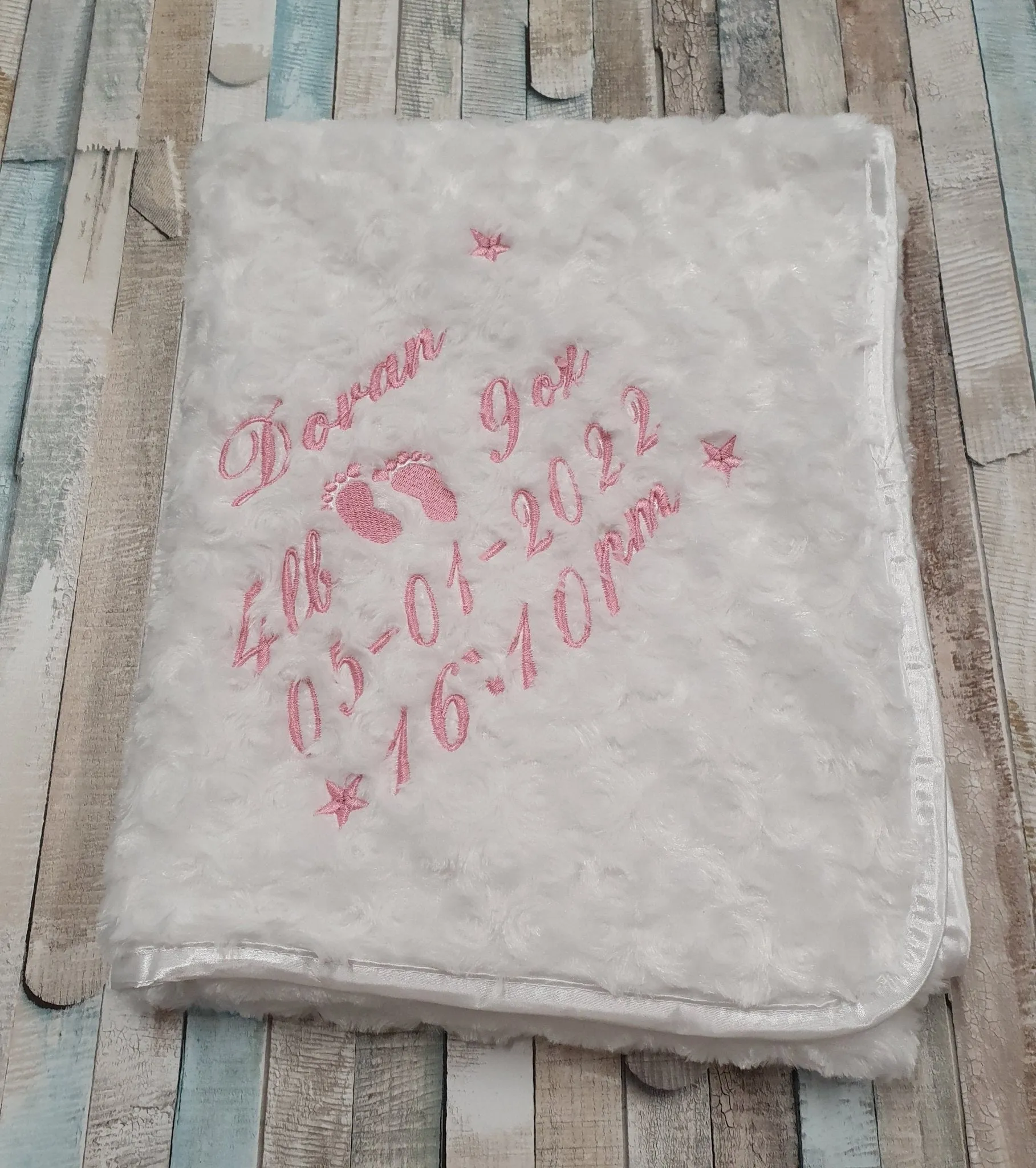 Personalised Baby Name, Time, Date Of Birth & Weight "Soft Rose" Wrap