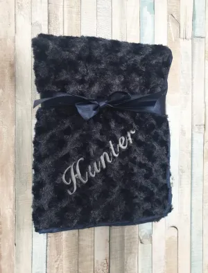 Personalised Navy Soft Rose Baby Wrap /Blanket