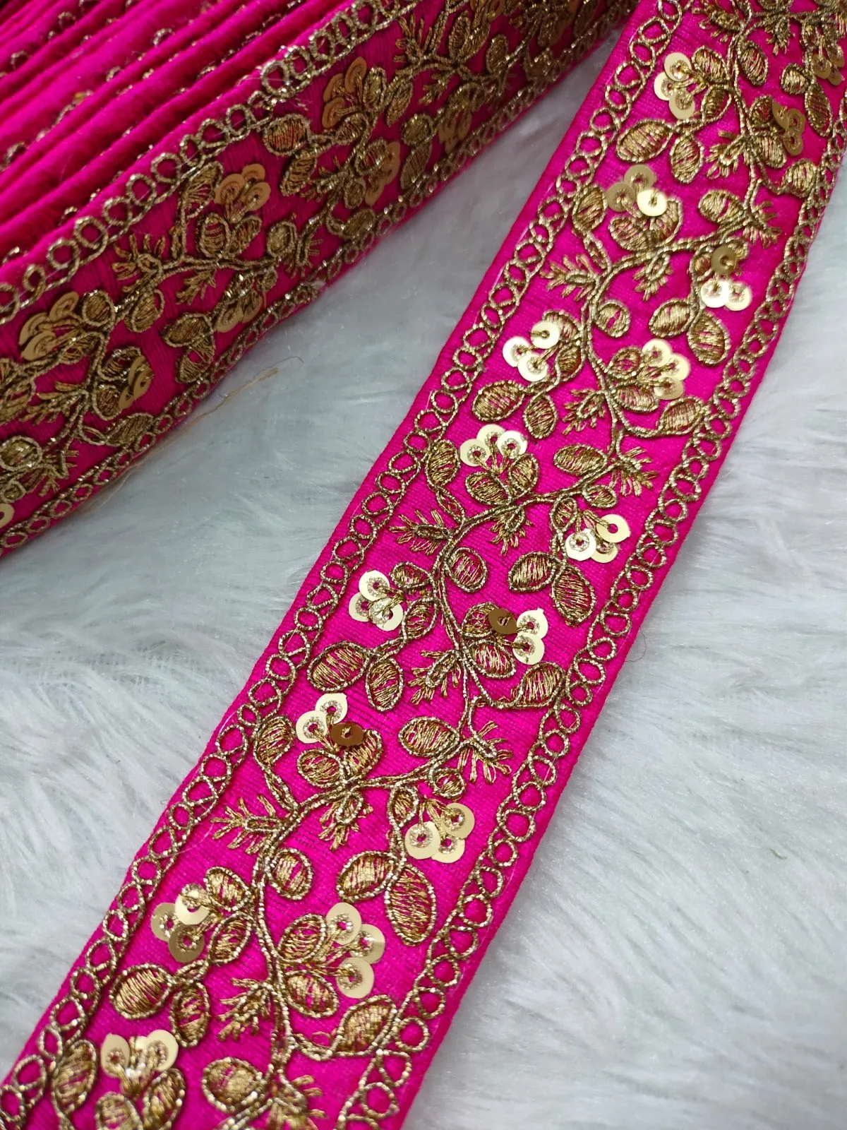 Pink & Golden Fancy Zari Embellished Trim