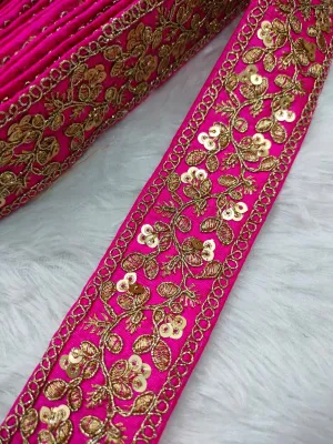 Pink & Golden Fancy Zari Embellished Trim