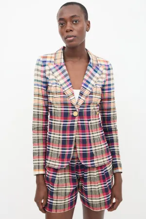 Pink & Multi Linen Plaid Blazer