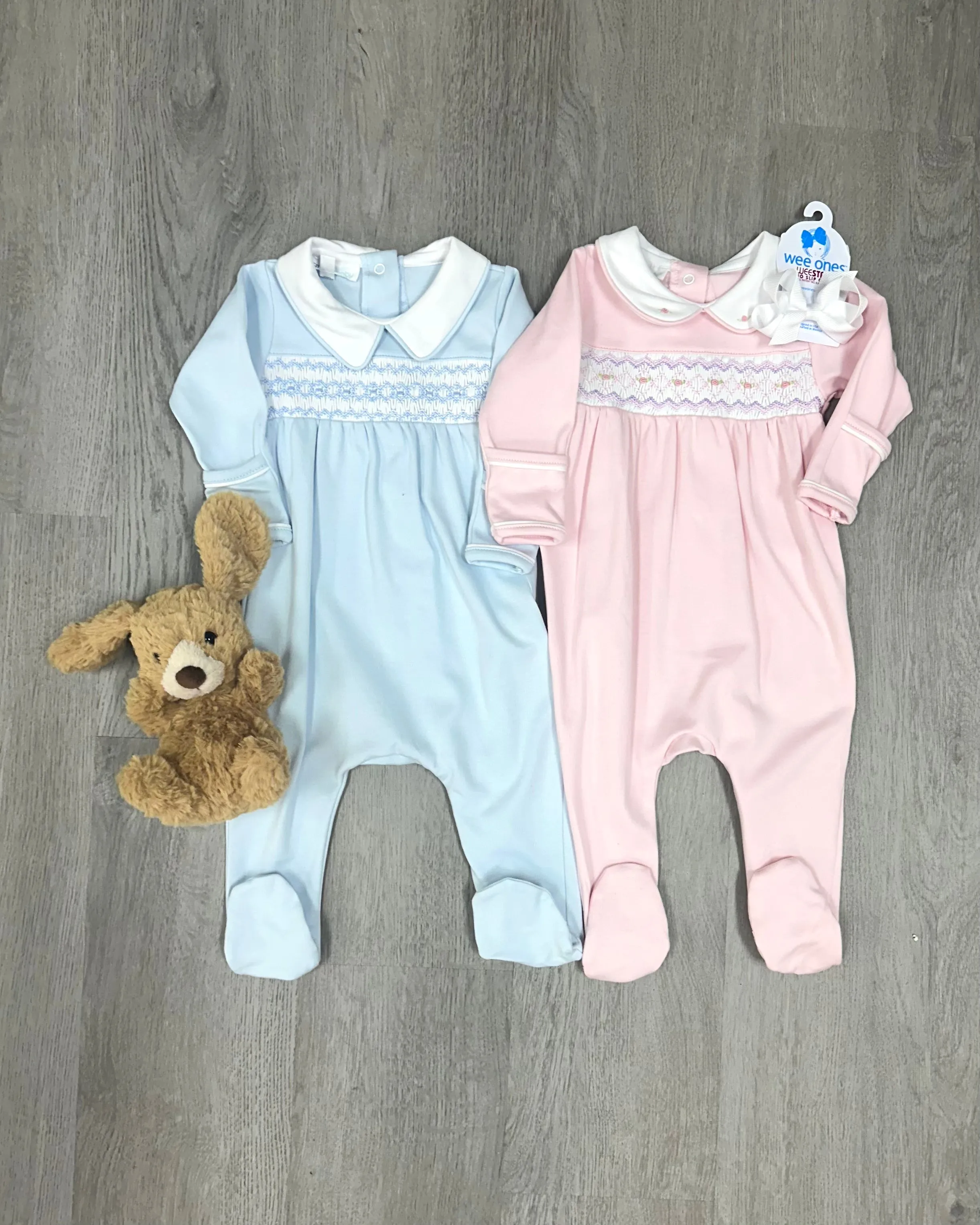 Pink Hazel and Hudson's Smocked Collar Footie
