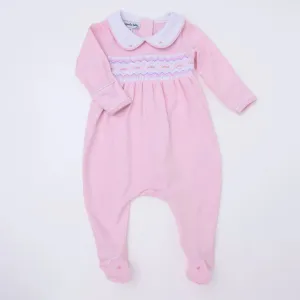 Pink Hazel and Hudson's Smocked Collar Footie