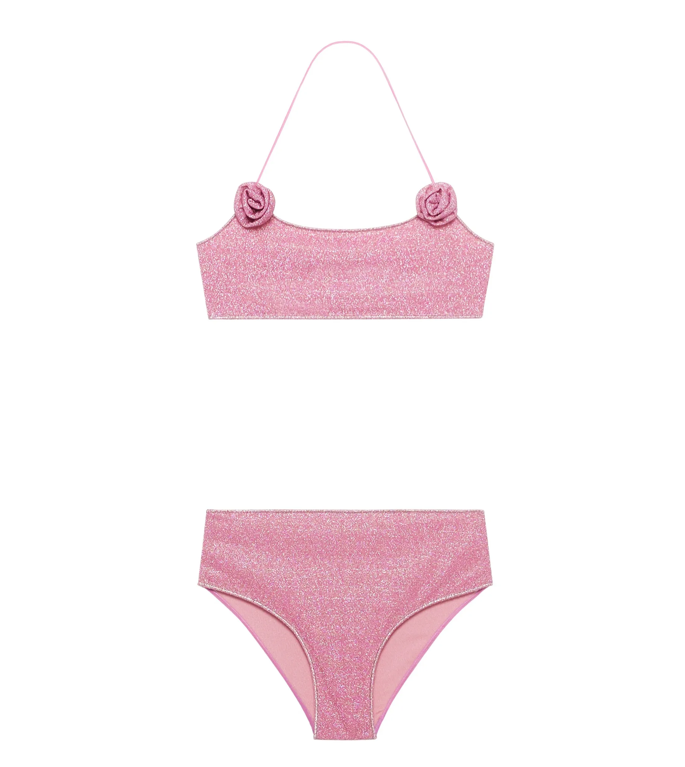 Pink Rose Lurex High Waisted Bikini