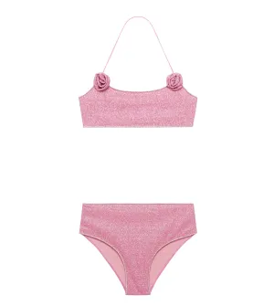 Pink Rose Lurex High Waisted Bikini