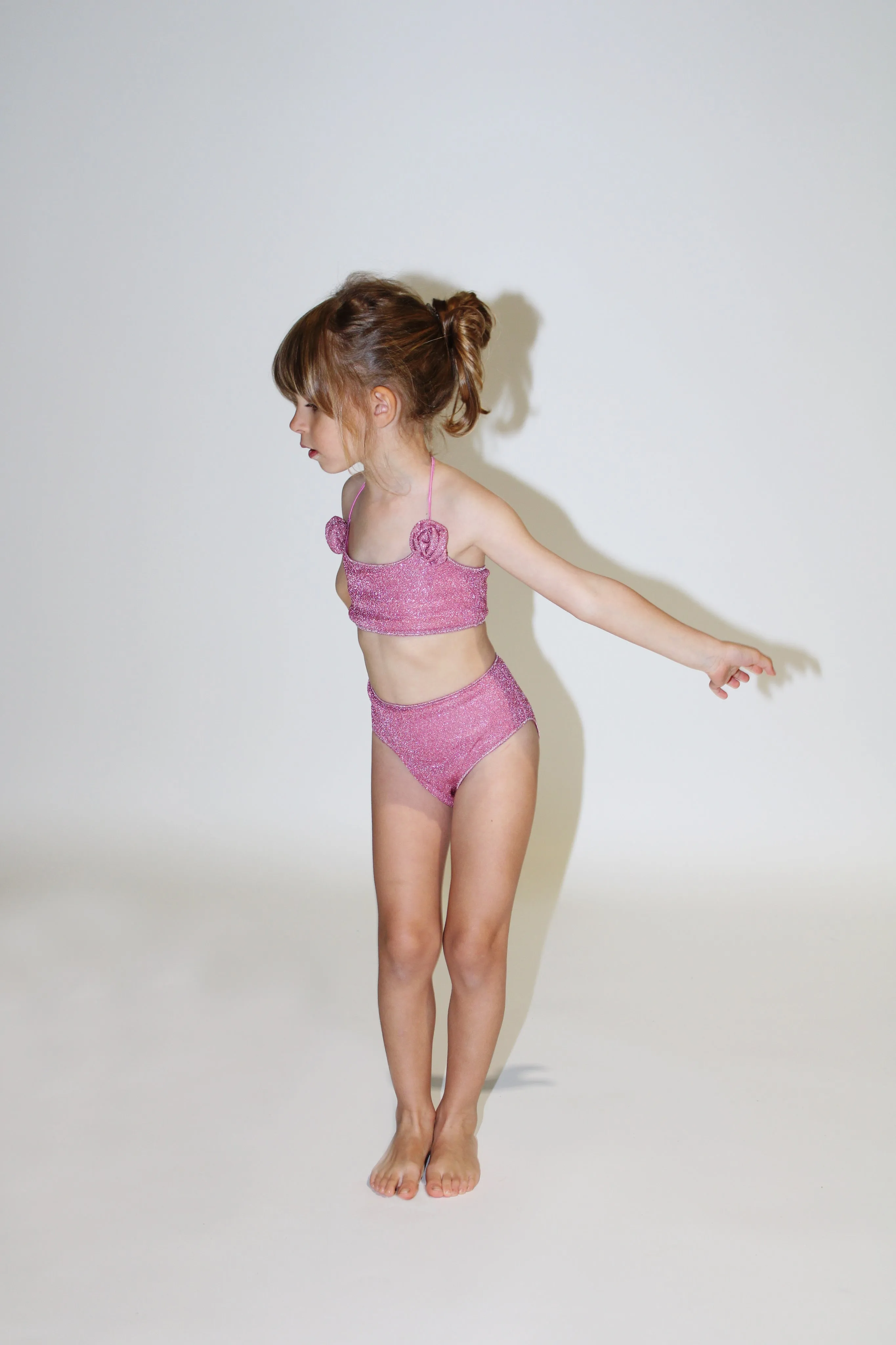 Pink Rose Lurex High Waisted Bikini