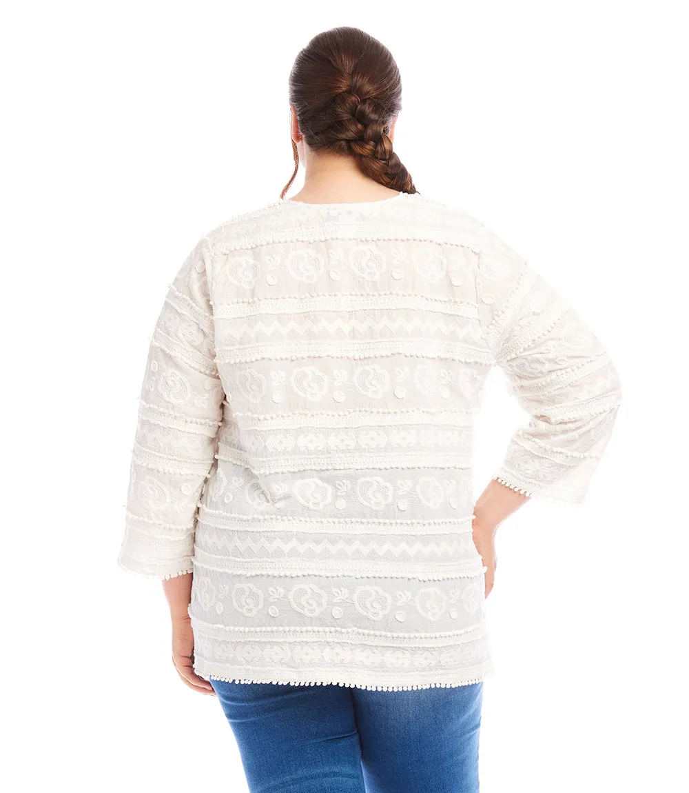 Plus Size 3/4 Sleeve Embroidered Tunic