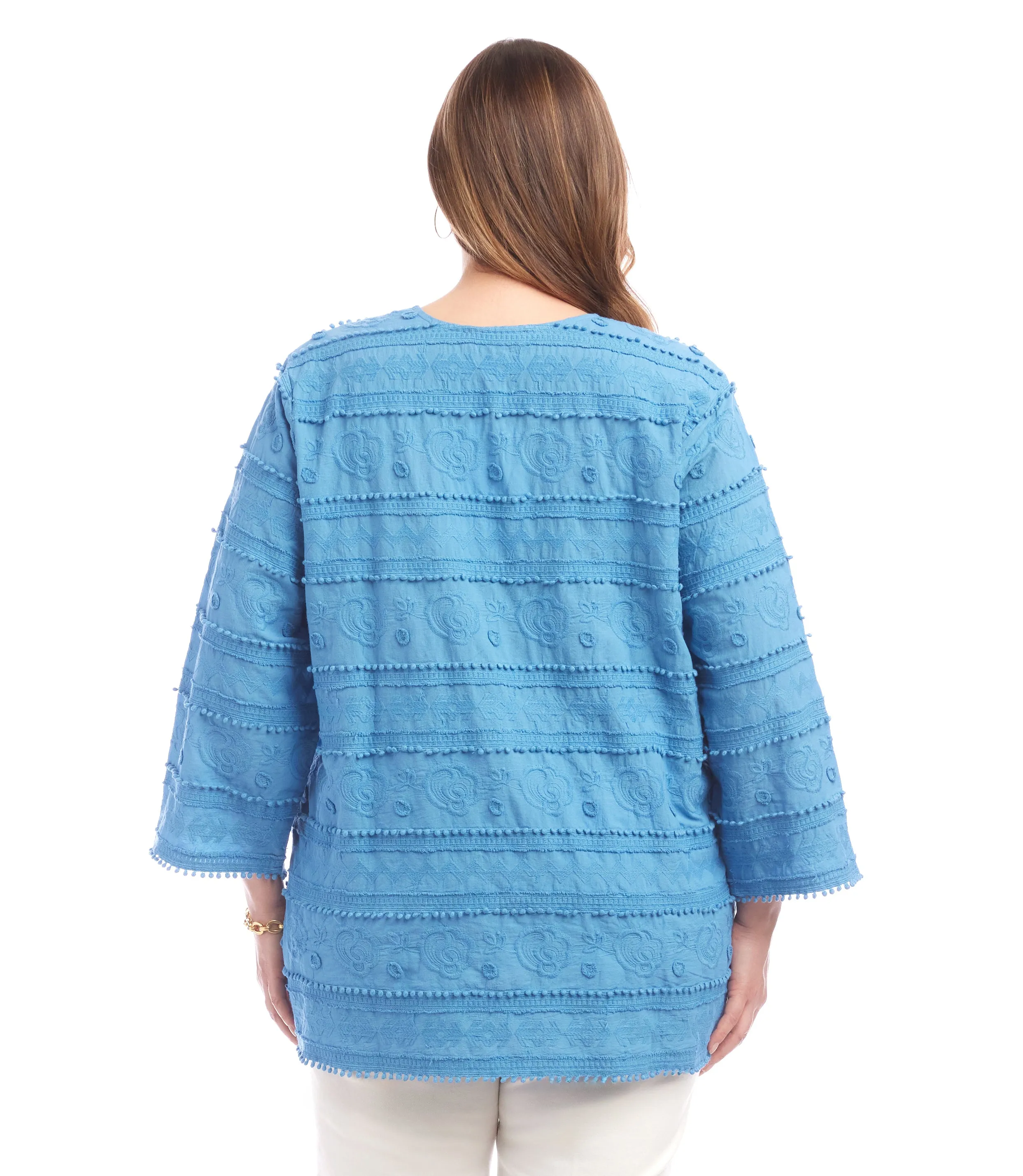 Plus Size 3/4 Sleeve Embroidered Tunic