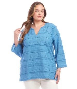 Plus Size 3/4 Sleeve Embroidered Tunic