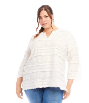 Plus Size 3/4 Sleeve Embroidered Tunic