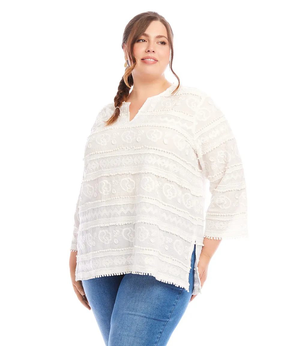 Plus Size 3/4 Sleeve Embroidered Tunic