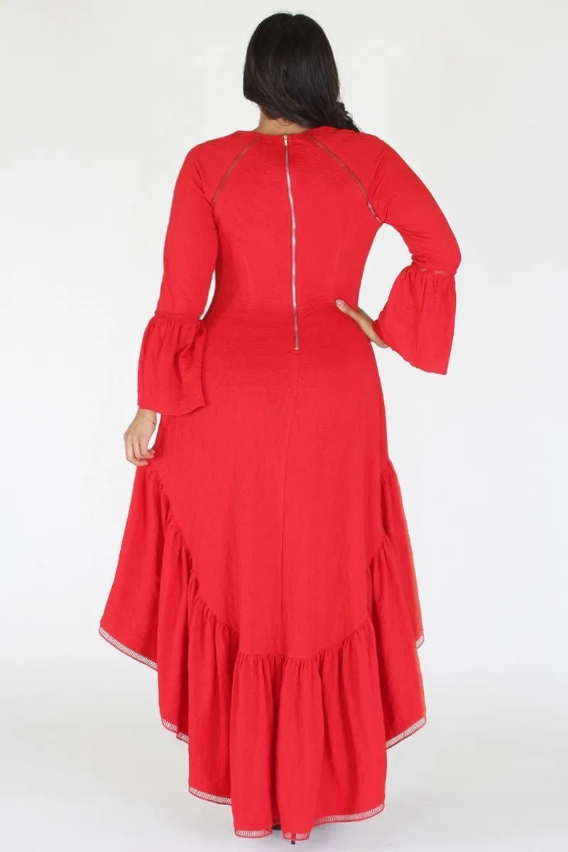 Plus Size Bell Sleeve Long Sleeve Hi Lo Dress [PRE-ORDER 25% OFF]