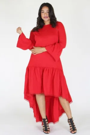 Plus Size Bell Sleeve Long Sleeve Hi Lo Dress [PRE-ORDER 25% OFF]