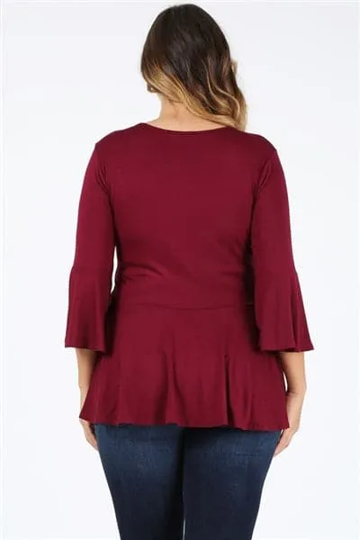 Plus Size Bell-Sleeves Top Burgundy - Pack of 6