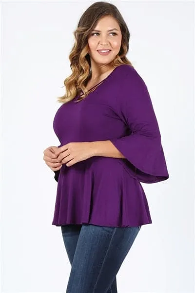 Plus Size Bell-Sleeves Top Eggplant - Pack of 6