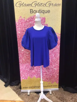 Plus Size Blue Bell Shaped Short Sleeves Top