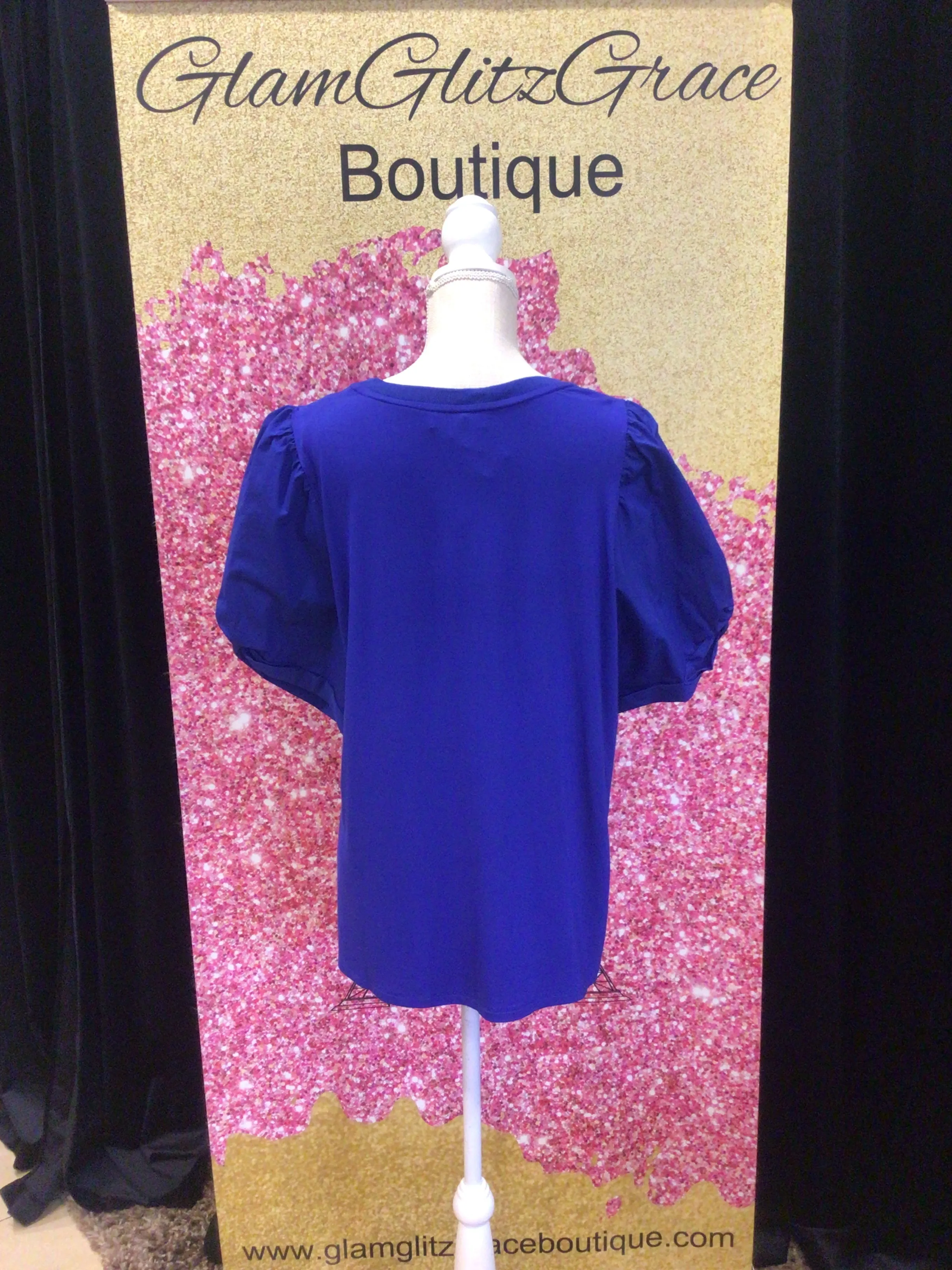 Plus Size Blue Bell Shaped Short Sleeves Top