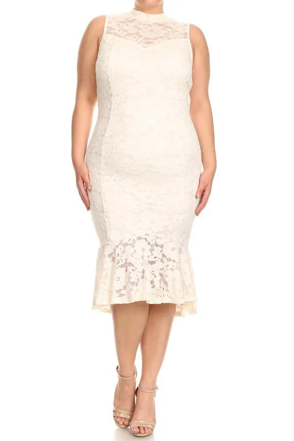 Plus Size Lace Accent Mermaid Sleeveless Dress [SALE]