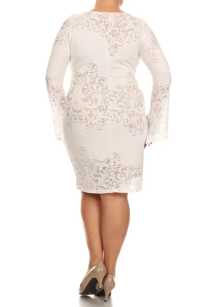 Plus Size Lace Darling Bell Sleeves White Dress