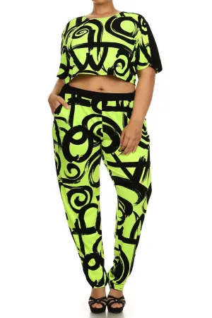 Plus Size Mod Art Vibrant Two Piece Set