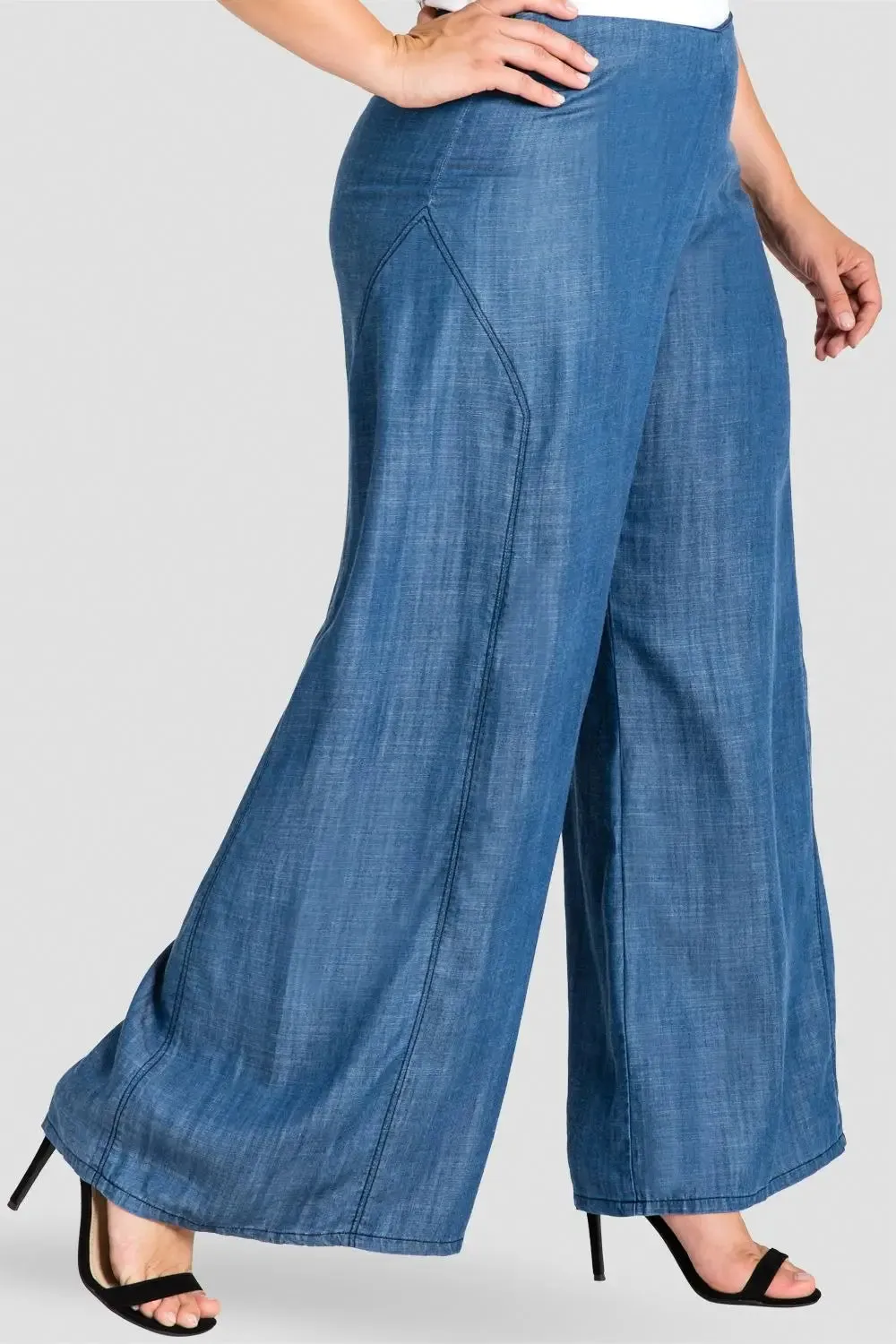 Plus Size Wide Leg Denim Tencel Palazzo Pants
