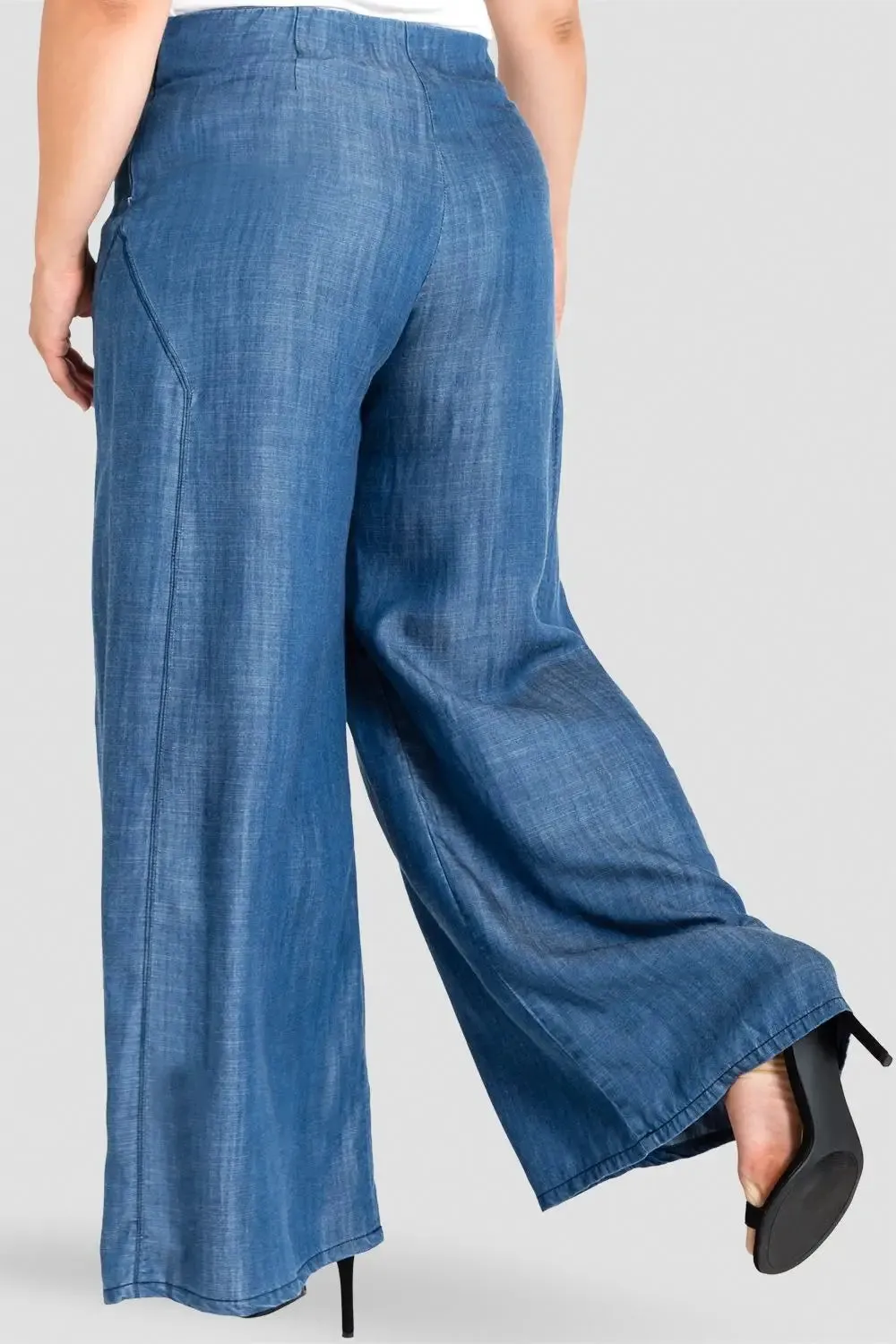 Plus Size Wide Leg Denim Tencel Palazzo Pants
