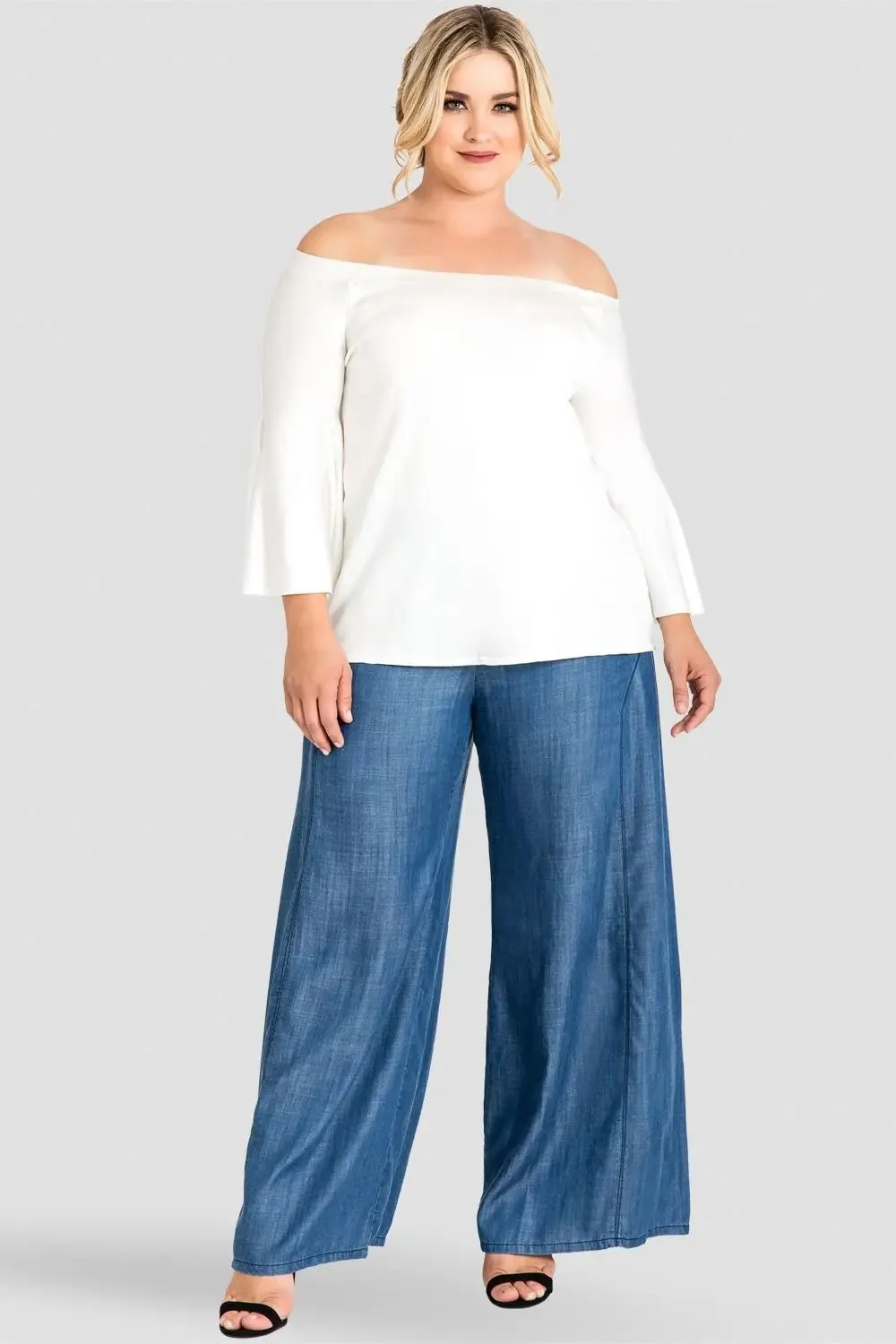 Plus Size Wide Leg Denim Tencel Palazzo Pants