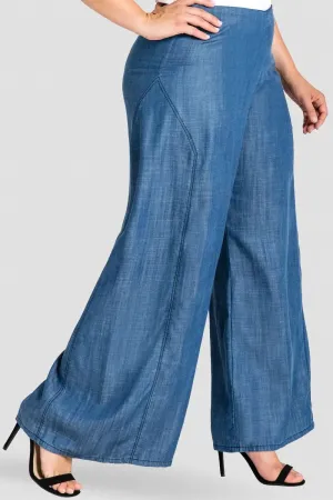 Plus Size Wide Leg Denim Tencel Palazzo Pants