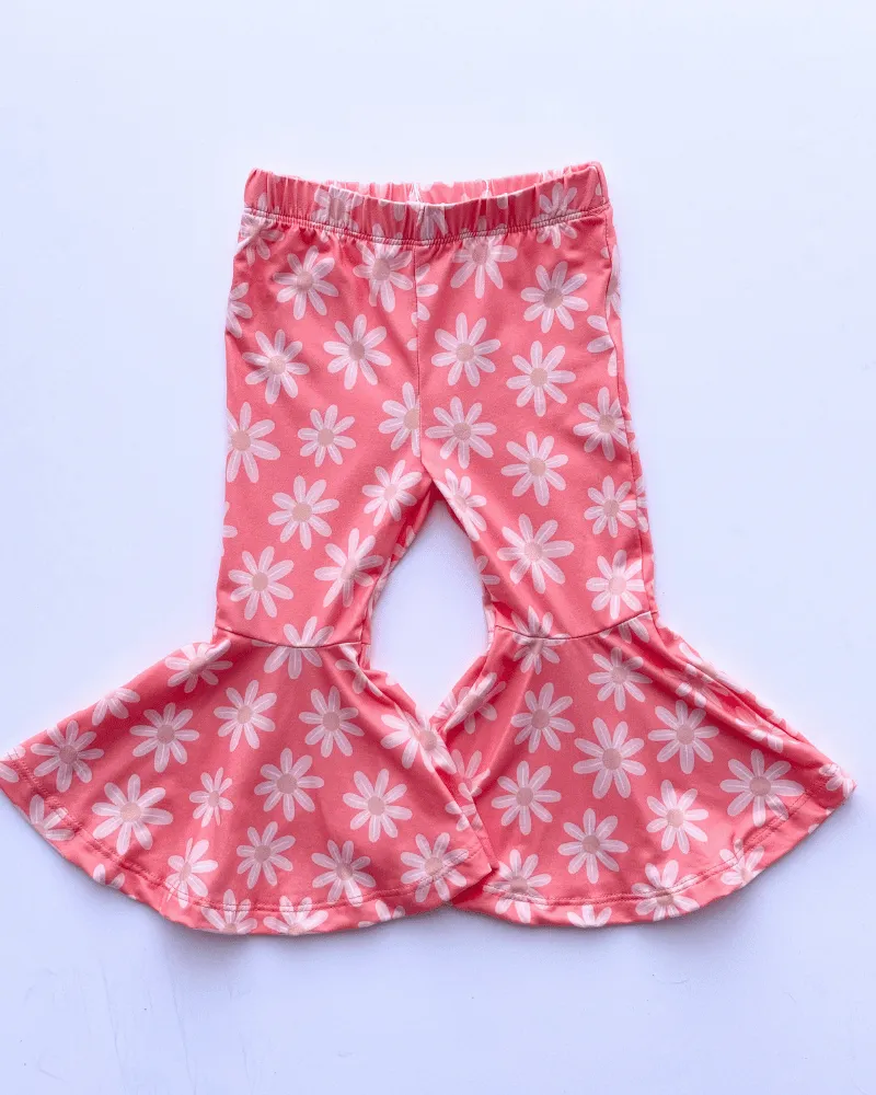 PREORDER! Keely Exaggerated Bell Bottoms - Coral with Flowers