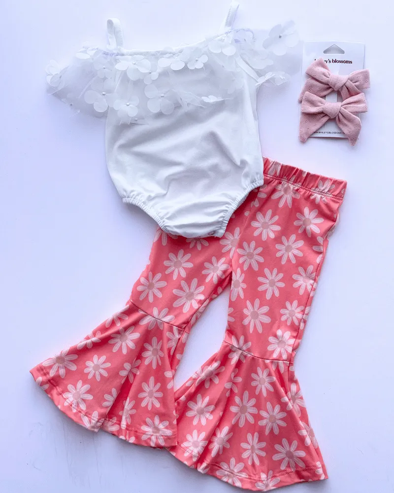 PREORDER! Keely Exaggerated Bell Bottoms - Coral with Flowers