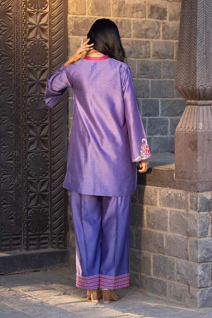 Purple Embroidered Tunic & Pant Set
