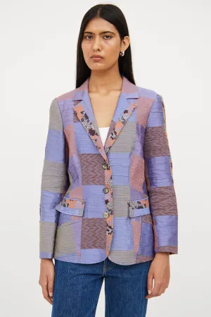 Purple Linen Blend Patchwork Blazer