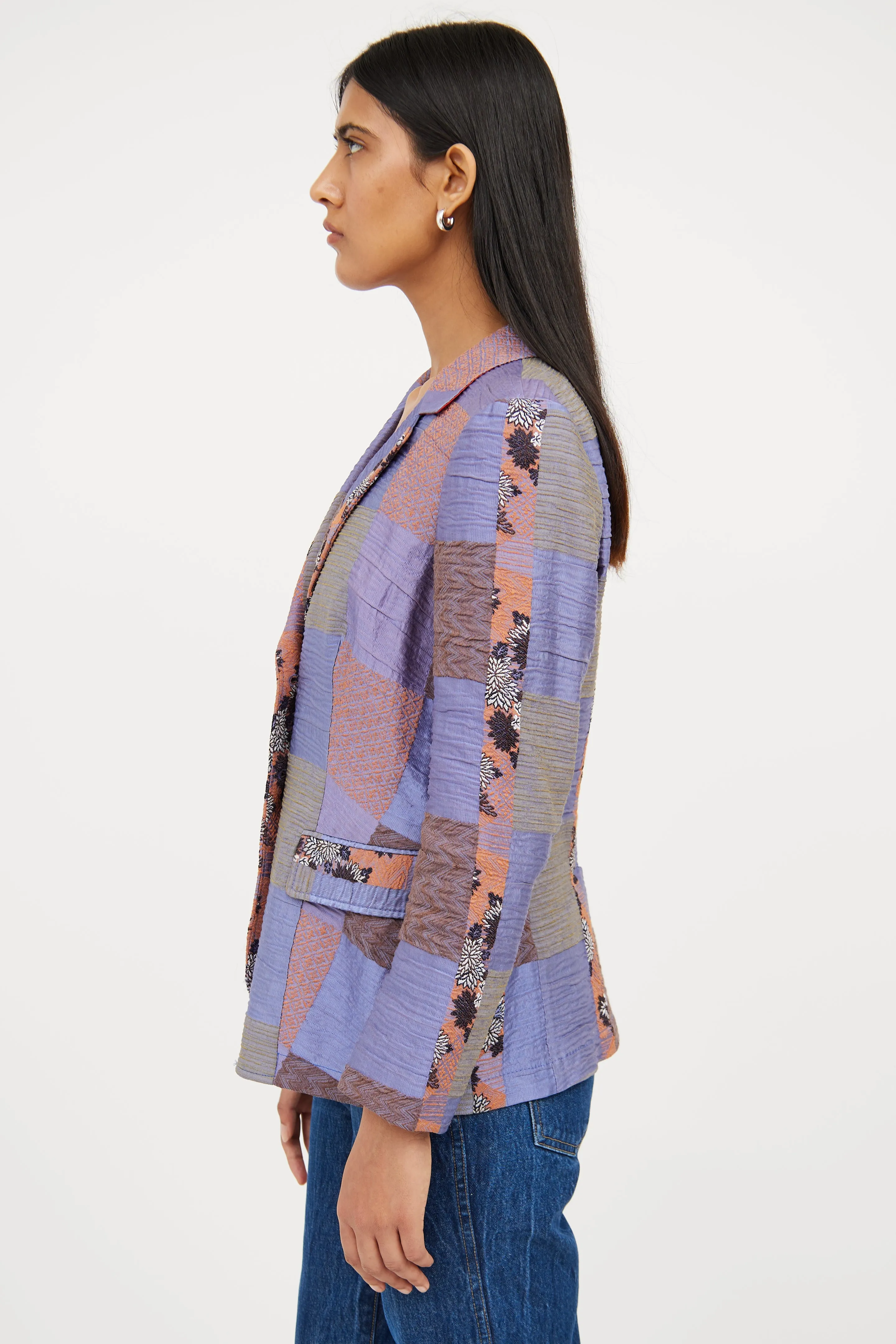 Purple Linen Blend Patchwork Blazer