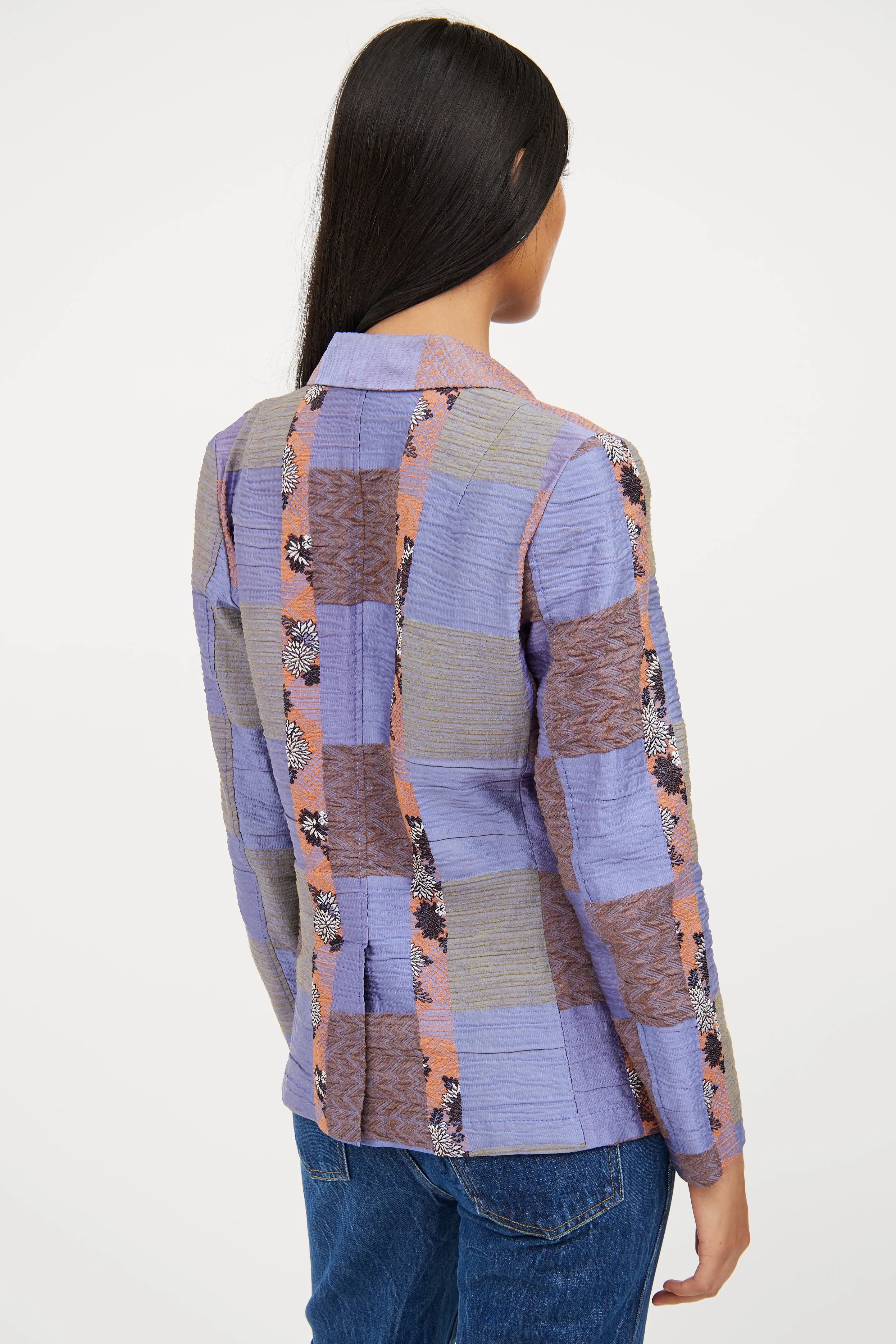 Purple Linen Blend Patchwork Blazer