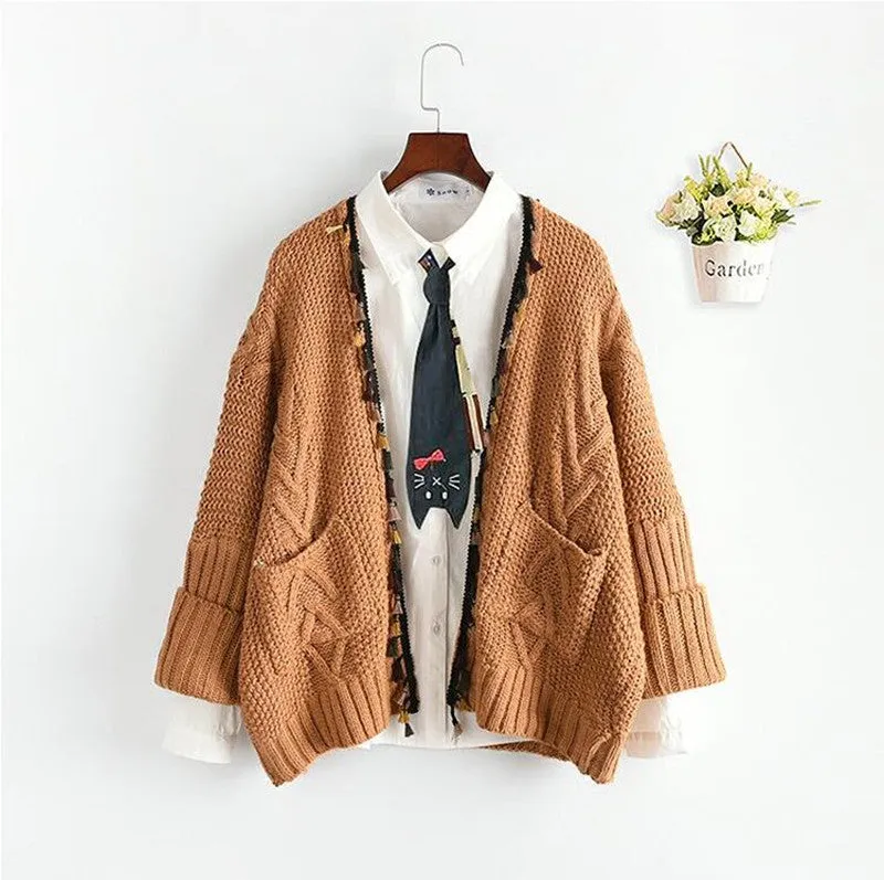 "CUTE EMBROIDERED CAT TIE" LONG SLEEVE SHIRT K102008