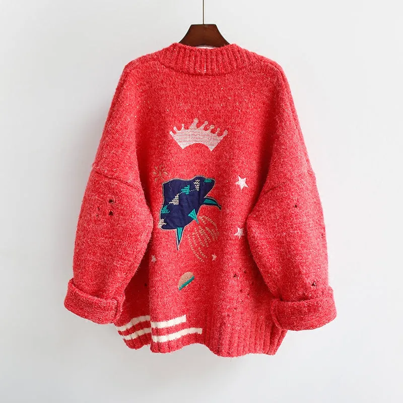 "SPACESHIP EMBROIDERED" SWEATER COAT N091005