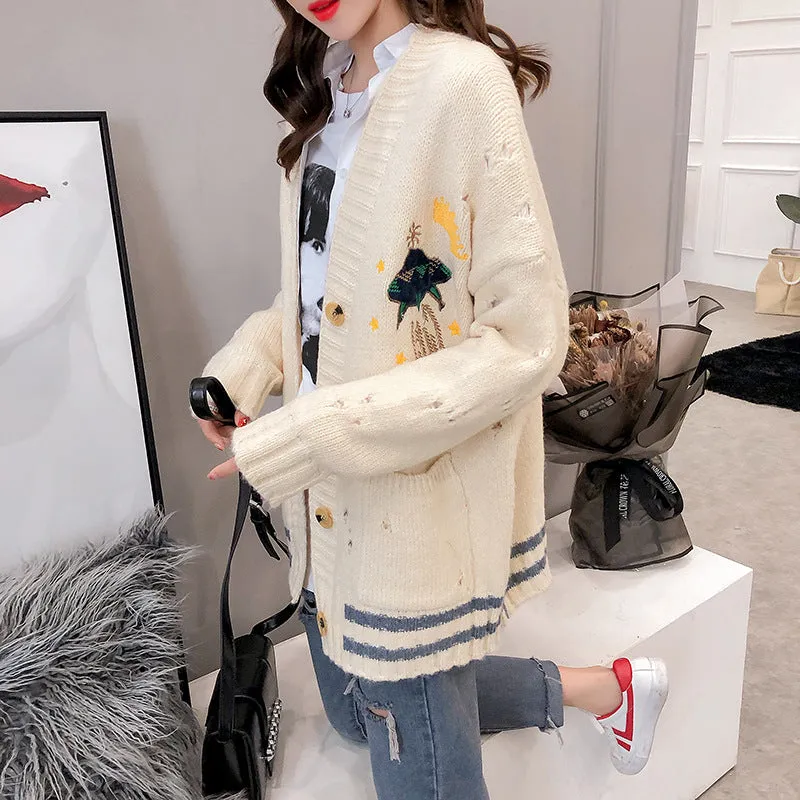 "SPACESHIP EMBROIDERED" SWEATER COAT N091005