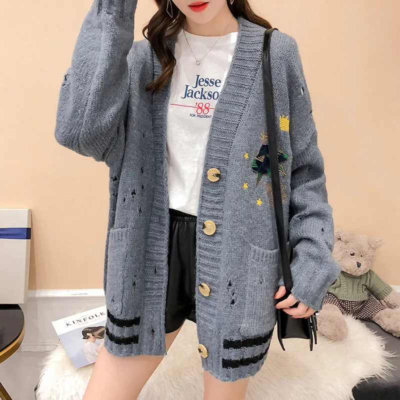 "SPACESHIP EMBROIDERED" SWEATER COAT N091005