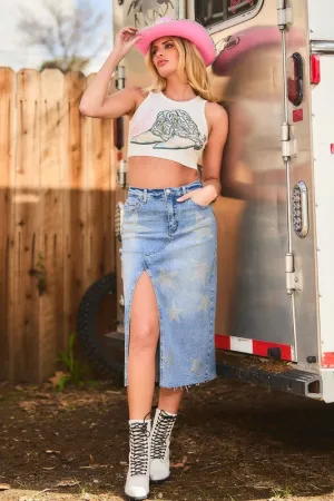 Rachel Star Born Rhinestone Denim Skirt
