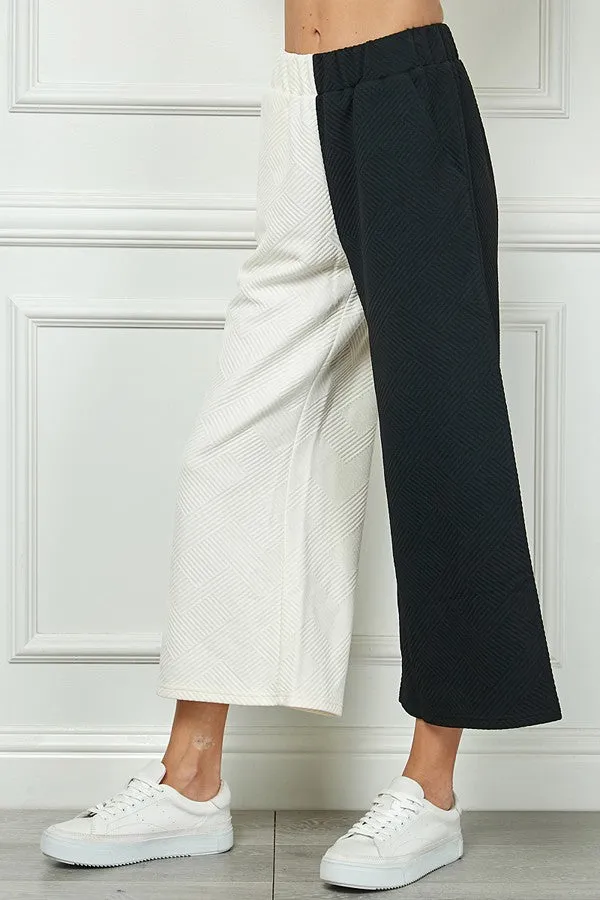 Raelynn Textured Cropped Wide Leg Pants in Black and Cream