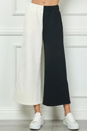Raelynn Textured Cropped Wide Leg Pants in Black and Cream