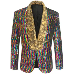 Rainbow Sequins Skull Lapel Stage Blazer