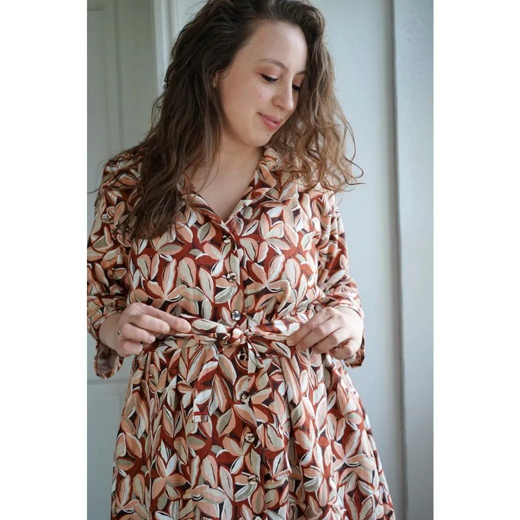 Ramie Linen Print - Leaves (Red/Rust)